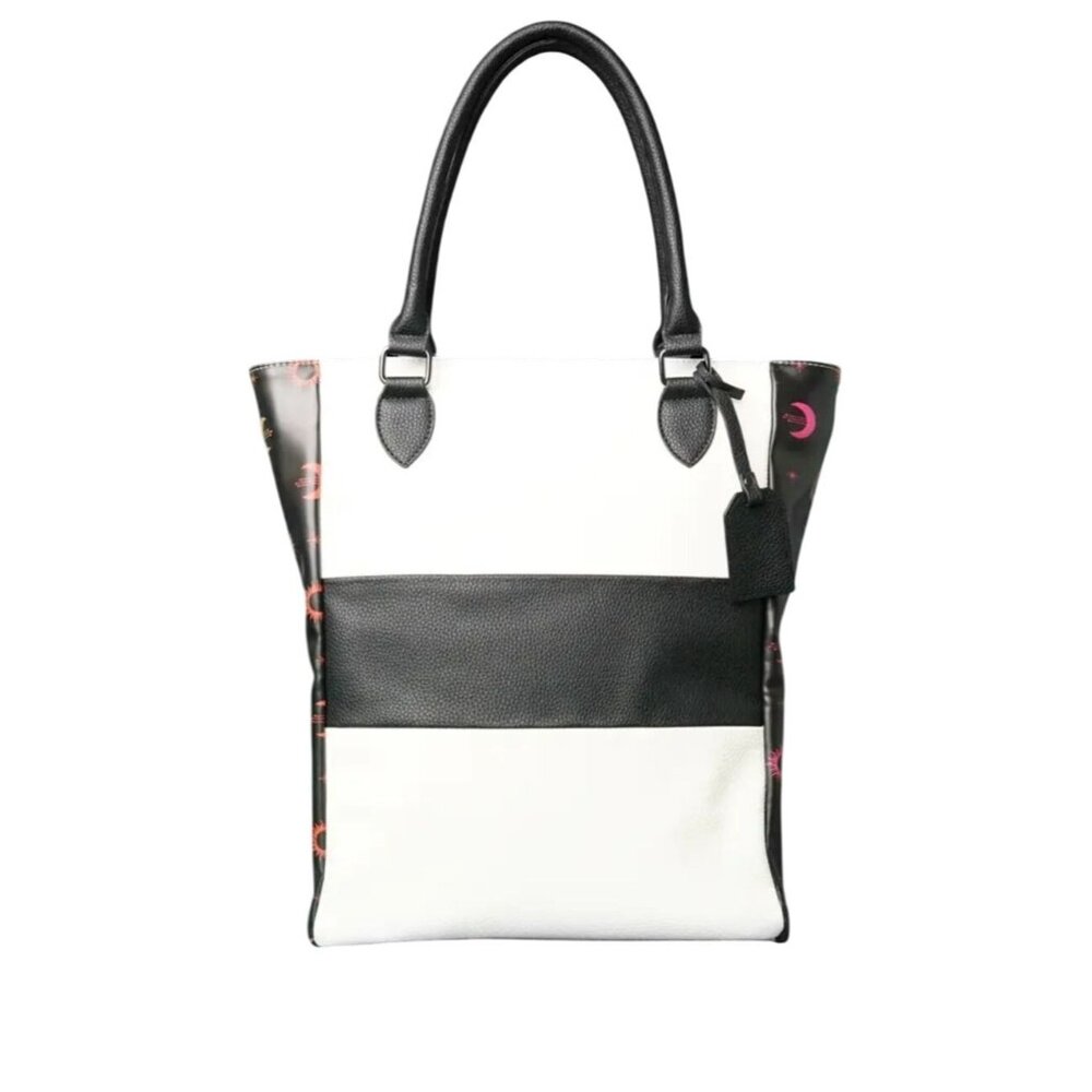 Colorblock Tote Bag With Sun & Moon Print